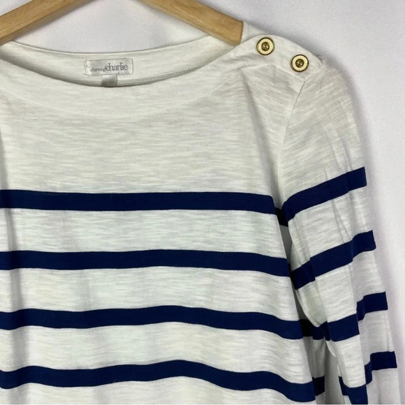Charming Charlie White & Blue Stripe Nautical Long Sleeve T-Shirt L - Picture 3 of 3